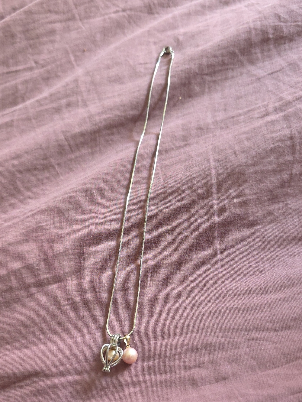 Silver Pendant Necklace with Pink Pearl Charm